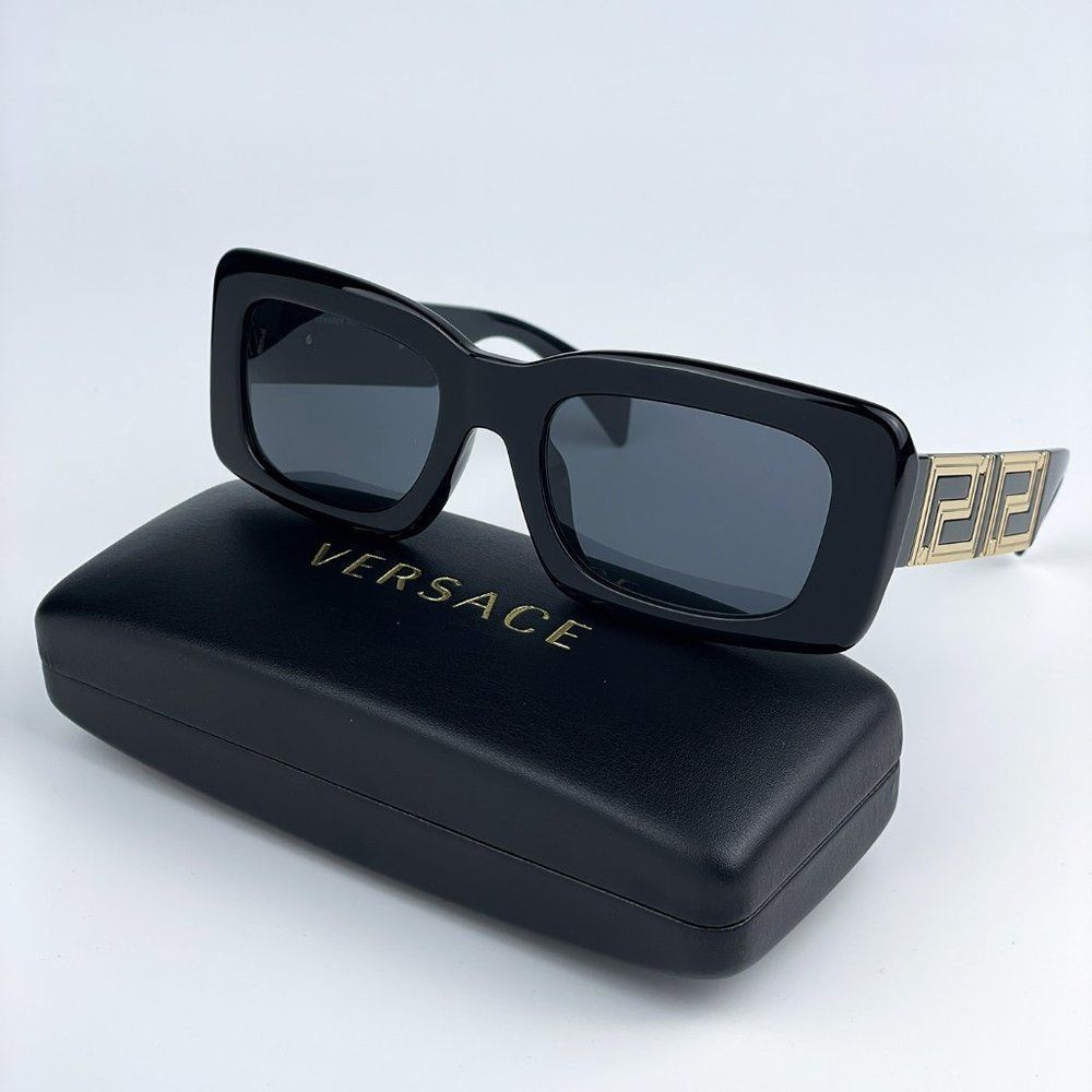 NEW Versace VE4444U GB1/87 Black Dark Grey Rectangle Women Sunglasses